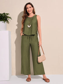 Conjunto Casual de 2 Peças com Nó na Gola e Bolsos