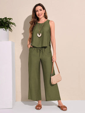 Conjunto Casual de 2 Peças com Nó na Gola e Bolsos