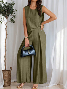 Conjunto de Linho e Calça Plissada