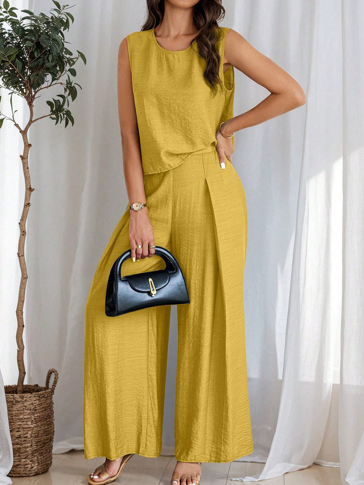 Conjunto de Linho e Calça Plissada