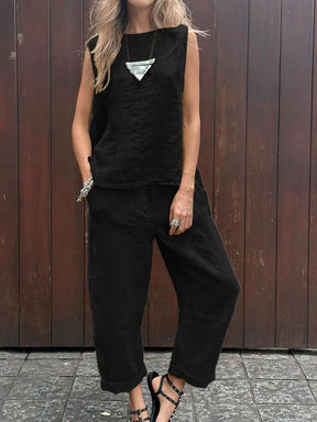 Conjunto de Algodão e Linho com Blusa Sem Mangas - Larissa