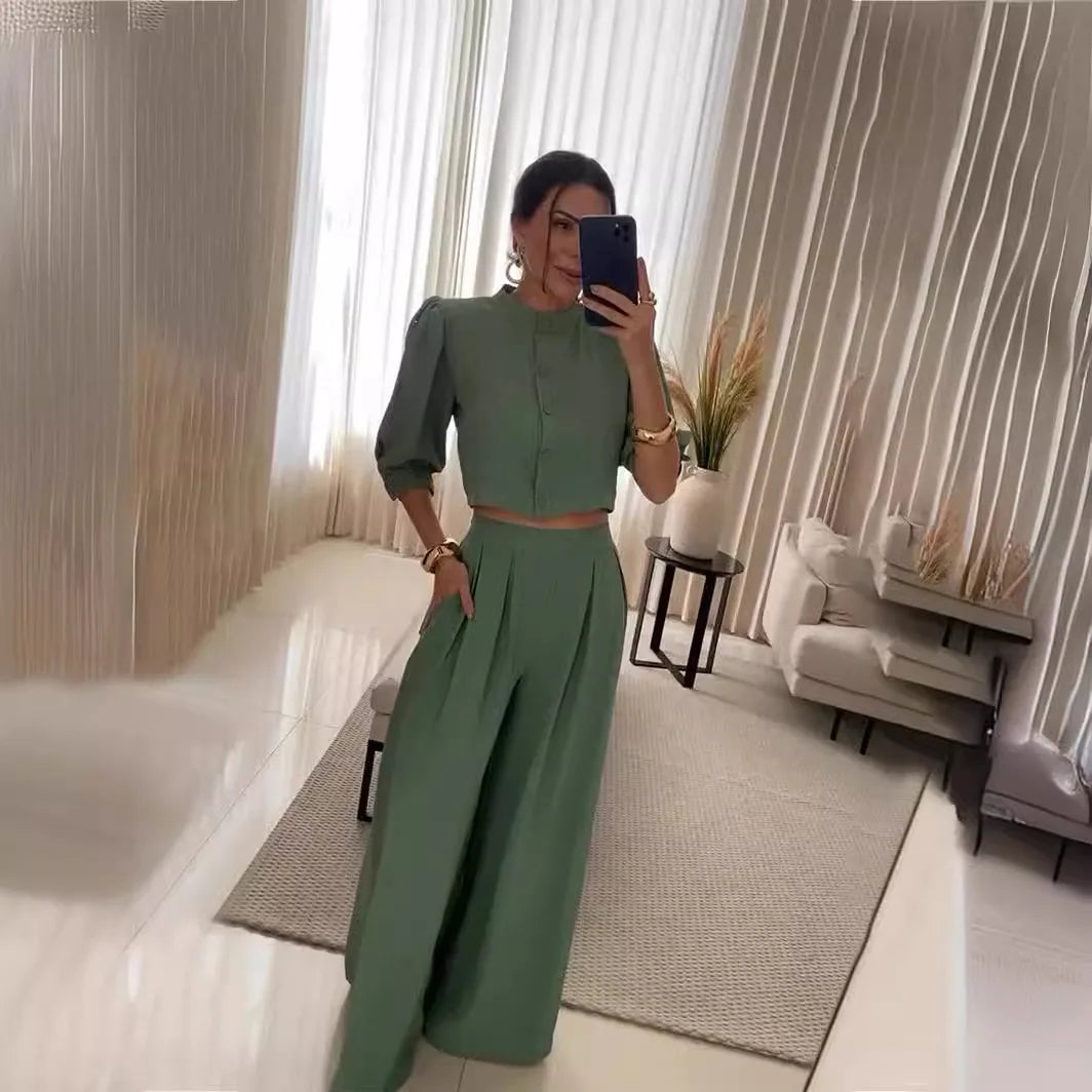 Conjunto de Linho com Blusa e Calça Pantalona - Bianca
