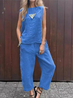 Conjunto de Algodão e Linho com Blusa Sem Mangas - Larissa