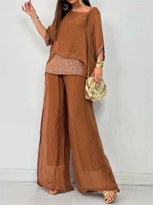 Conjunto Feminino de Chiffon com Calça Solta